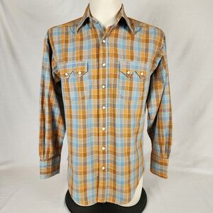 Rockmount Blue & Orange Plaid Western Shirt (M)
